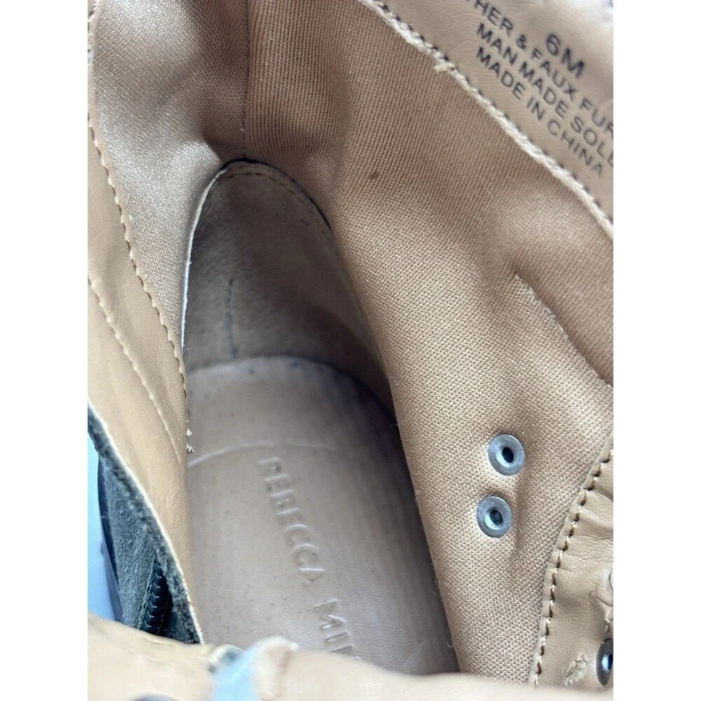 Rebecca Minkoff Jaylin Olive Green Combat Boots Leather Fur Lined Women’s Sz 6 M